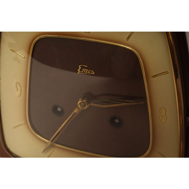 German Art Deco Mahogany and Brass Mantle Clock With Key by Emes For Sale - Image 13 of 18