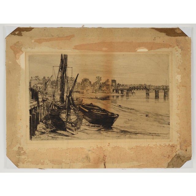 Late 19th Century Old Battersea Bridge View, Chelsea, 1879 - Etching on Paper by Charles John Watson For Sale - Image 5 of 6