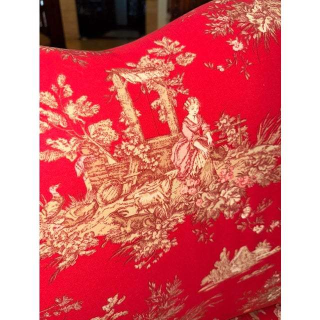 Vintage French Heritage Red Toile Louis XV Curved Loveseat Sofa For Sale - Image 9 of 13