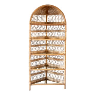 Corner Bookcase in Bamboo and Rattan, 1970s For Sale