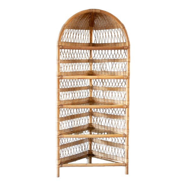 Corner Bookcase in Bamboo and Rattan, 1970s For Sale