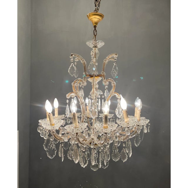 Glass Italian Large Crystal Murano Glass Chandelier, 1950s For Sale - Image 7 of 10