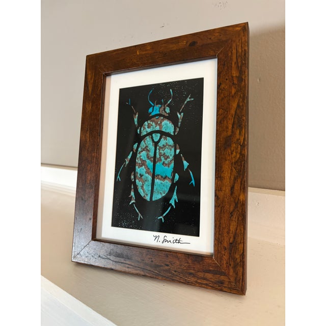 Contemporary Mineral Shell Beetle (Mixed Media Linocut Print) Signed and Framed For Sale - Image 3 of 3