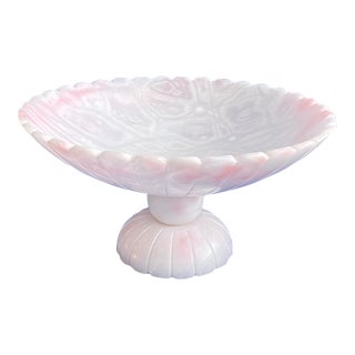 Large Vintage Scalloped Italian Alabaster Pedestal Bowl For Sale