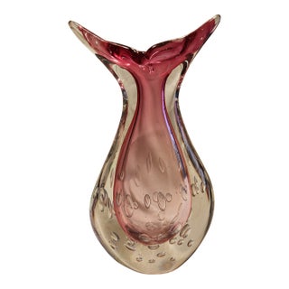 Mid 20th Century Large 15" Flavio Poli for Seguso Murano Glass Vase - Pink Sommerso Bullicante For Sale