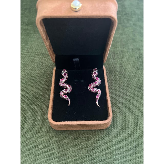 Contemporary Bochic “Orient” Ruby & Multi Sapphire Serpent Earrings Set In 18K Gold & Silver, 2 pieces For Sale - Image 3 of 12