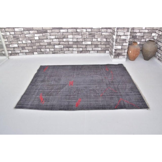 Textile Mid 20th Century Modern Faded Black Anatolian Rug For Sale - Image 7 of 10