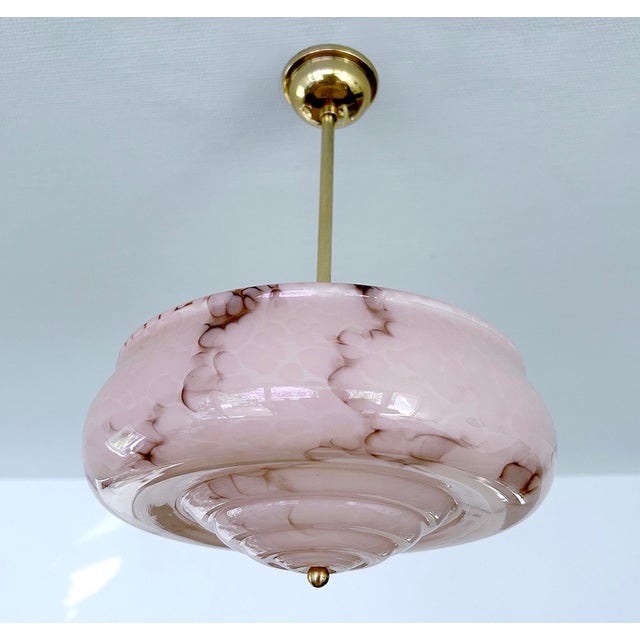1930s Art Deco Pendant Light in Pink Marble Glass, 1930s For Sale - Image 5 of 18