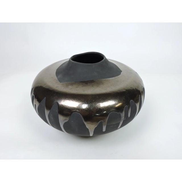 Large and impressive Japanese influenced vase by Haeger. This vessel is from the 1980s and has a bulbous form with a...