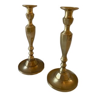 Pair of Vintage Solid Brass Candlesticks For Sale