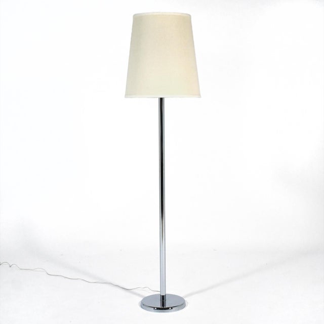 This clean-lined chrome modernist floor lamp from the late 1960s is by George Kovacs. It is very well made and in very...