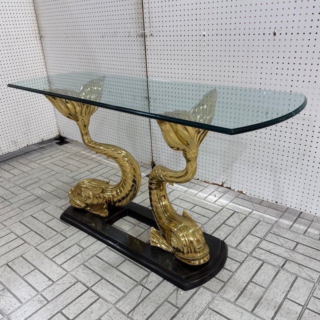 Bronze 1970s Sculptural Italian Bronze Brass Koi Fish Console Table For Sale - Image 8 of 9