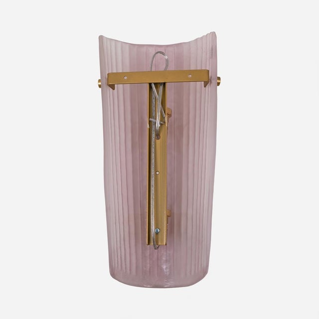 Murano Glass Wall Sconces in Pink Ribbed Glass and Brass, Italy, 2000, Set of 2 For Sale - Image 9 of 11