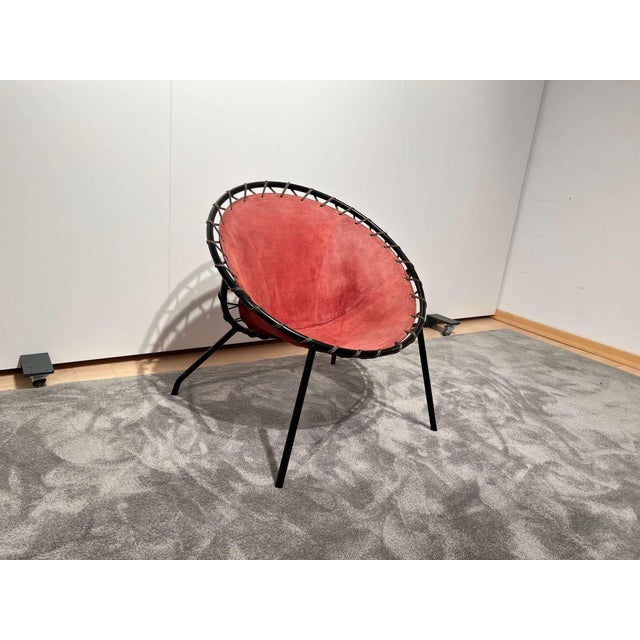 1960s Balloon Lounge Chair in Red Suede & Metal by Hans Olsen For Sale - Image 5 of 18