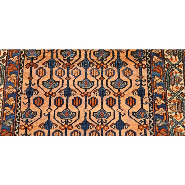 Antique Persian Malayer Area Rug, Hand-Knotted Wool, Geometric Pattern, 4x5, Red & Navy For Sale - Image 13 of 16