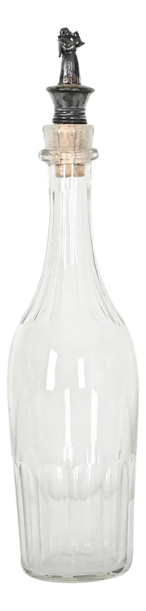 French 19th Century Liqueur Bottle with Silver Monk Stopper