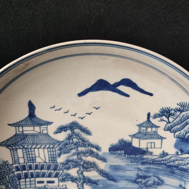 Chinese Ceramic Plate,Blue and White Porcelain Plate Hand Painted Landscape Pattern For Sale - Image 10 of 10