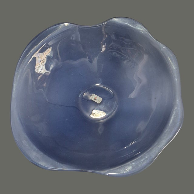Late 20th Century Italian Art Glass Cadet Blue Frosted "Cive" Platter Original Label For Sale - Image 4 of 8
