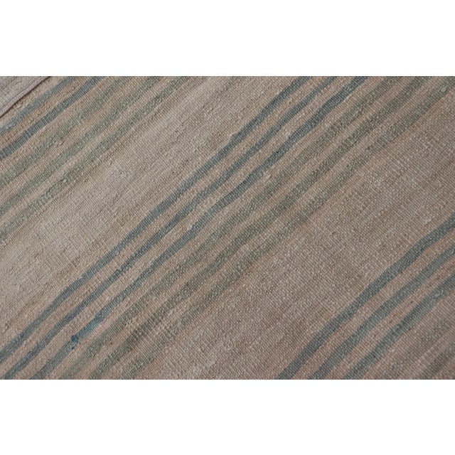 Striped Turkish Vintage Kilim Runner in Ivory and Soft Blue Tones For Sale - Image 11 of 11