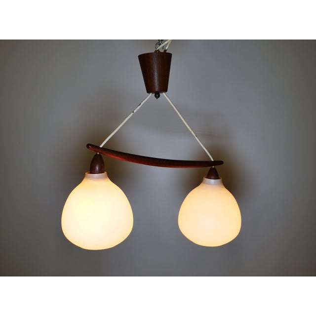 Wood Mid-Century Ceiling Lamp in Opal Glass and Teak from Uno & Östen Kristiansson, 1960s For Sale - Image 7 of 9