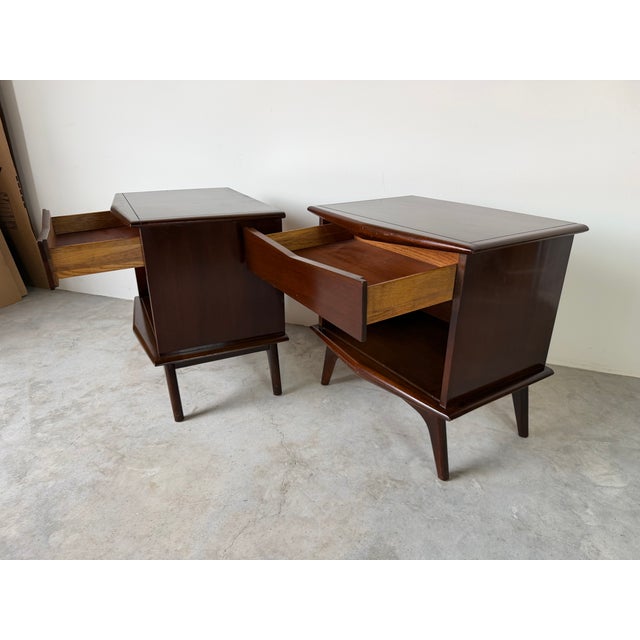1940s 1940’s Art Deco Solid Mahogany Nightstands With Drawer & Open Shelf – A Pair For Sale - Image 5 of 18