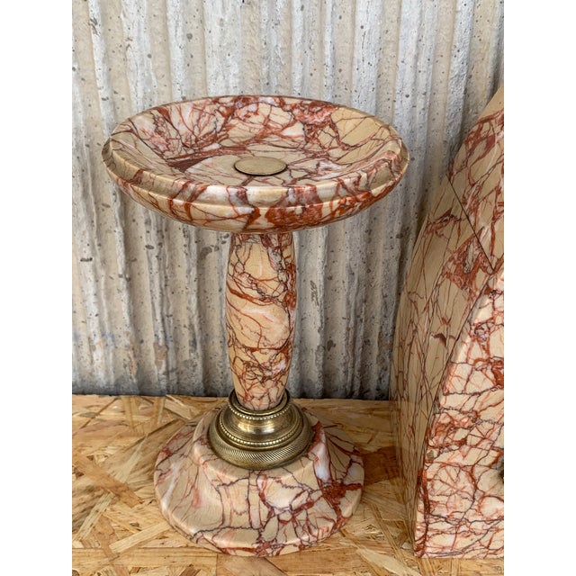Art Deco Pink Marble Set of Mantle, Desk or Chapel Clock With Bronze Details For Sale - Image 9 of 11