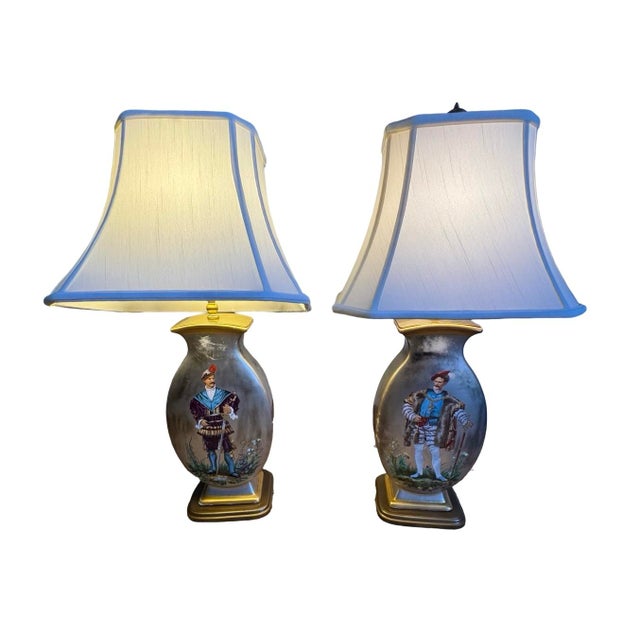 Pair of Vintage Italian Hand-Painted Renaissance Style Table Lamps With Heraldic Motifs For Sale - Image 9 of 16