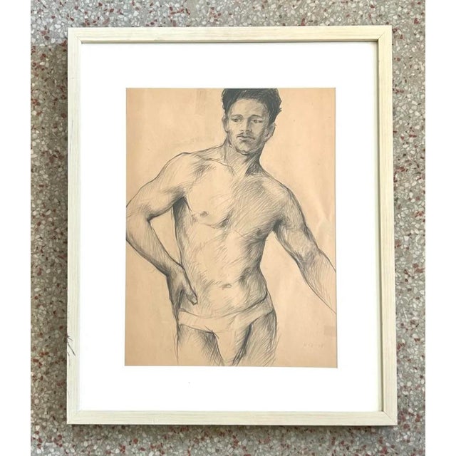 Figurative Vintage Boho Male Figure Drawing For Sale - Image 3 of 5