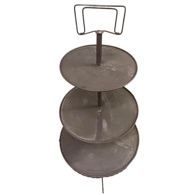 Vintage 3-Tier Dark Bronze Metal Plant Stand & Tiered Display Tower For Sale - Image 4 of 12
