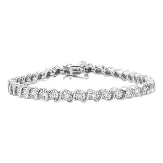 .925 Sterling Silver 1/4 Cttw Diamond Round Miracle Plate and "S" Link Tennis Bracelet (I-J Color, I2- I3 Clarity) - 7" For Sale