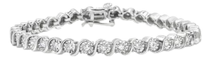 .925 Sterling Silver 1/4 Cttw Diamond Round Miracle Plate and "S" Link Tennis Bracelet (I-J Color, I2- I3 Clarity) - 7"