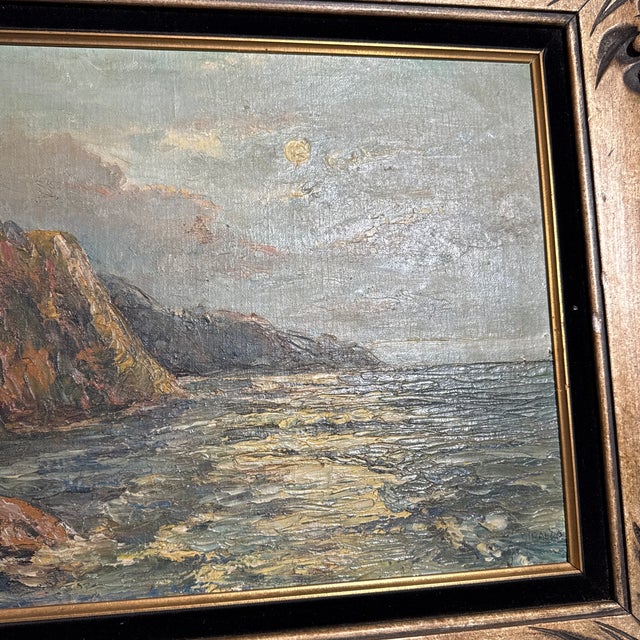 Blue Vintage Oil Seascape Italian Painting Framed Signed For Sale - Image 8 of 10
