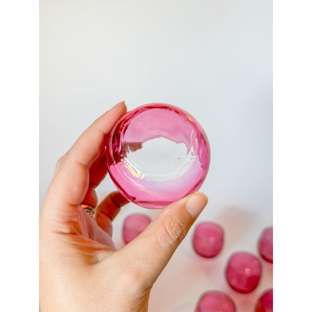 Glass Mid Century Optic Pink Cranberry Roly Poly Glasses, Set of 12 For Sale - Image 7 of 16