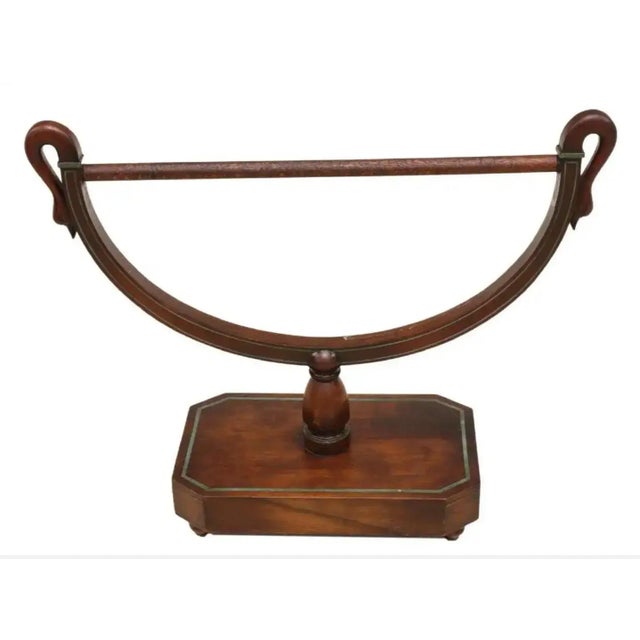 19th Century Large 19th C. French Empire Style Carved Mahogany Swan Head Towel Holder Quilt Blanket Rack on Rotating Display Stand For Sale - Image 5 of 5