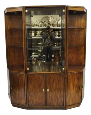 Drexel Heritage Modern Campaign Style 3 Pc Lighted China Cabinet Curio Display