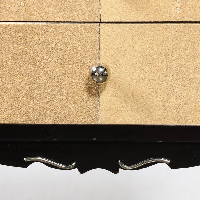 Black Art Deco Directoire Style Ebonized Nightstands W/Shagreen Fronts & Mirrored Tops For Sale - Image 8 of 18