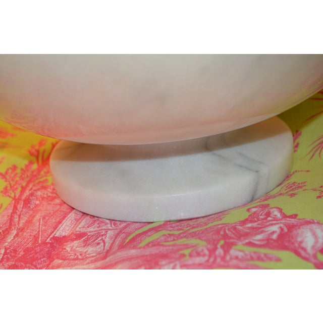Huge White / Gray Veined Round Marble Pedestal Bowl Deep Compote - Centerpiece For Sale - Image 6 of 15