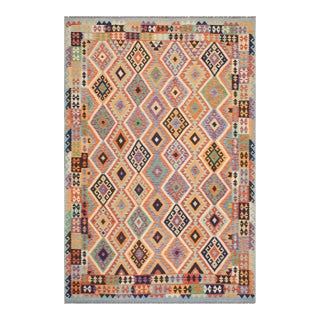 1990s 1990s Tribal Kilim Rust Blue Wool Rug - 8'3" X 9'7" For Sale