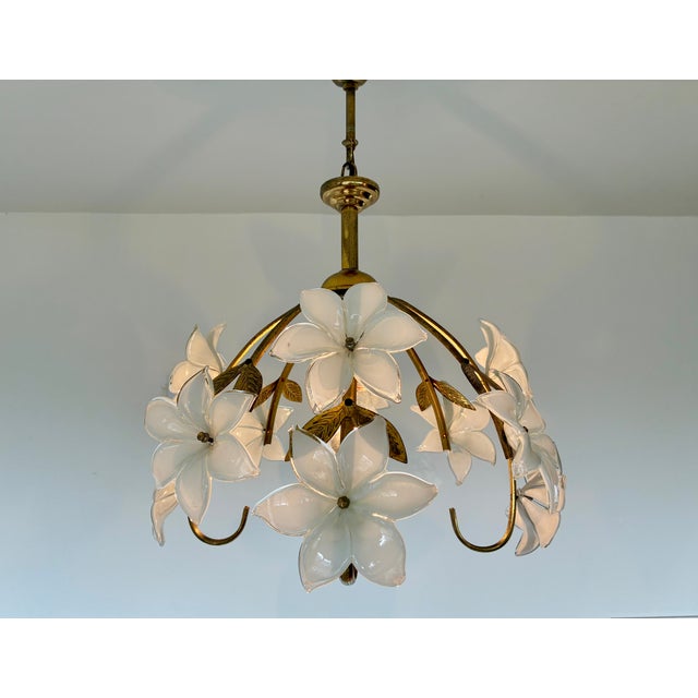 Vintage Murano Style Glass Daisy Chandelier With Handcrafted White Floral Details For Sale - Image 13 of 16