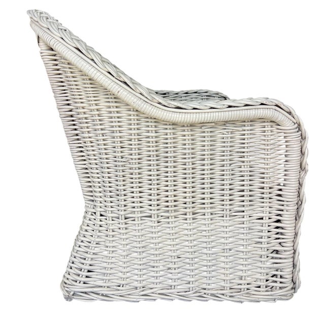 Michael Taylor Vintage White Large Braid Rattan Barrel Back Chair Frame For Sale - Image 4 of 12