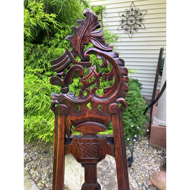 Large, Floor-Standing, Antique, Mahogany, Rococo-Revival, Adjustable, Hand-Carved Easel, 1890’s For Sale - Image 4 of 11