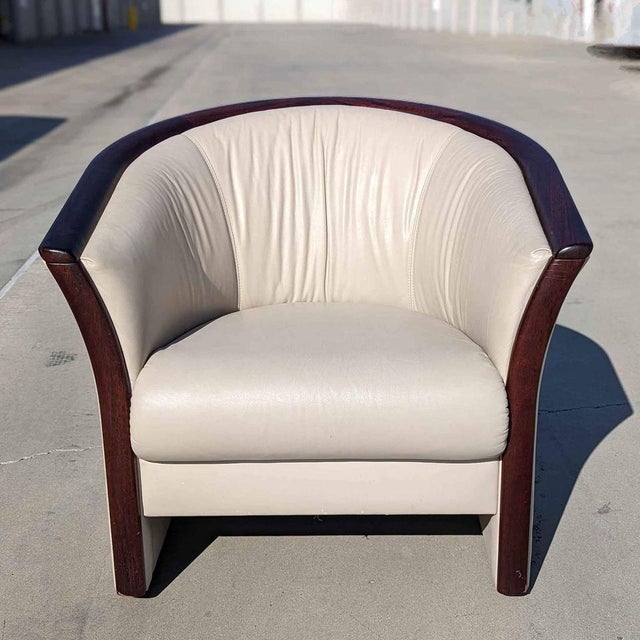 1970s Ekornes Rosewood and Cream Leather Barrel Armchair For Sale - Image 11 of 17