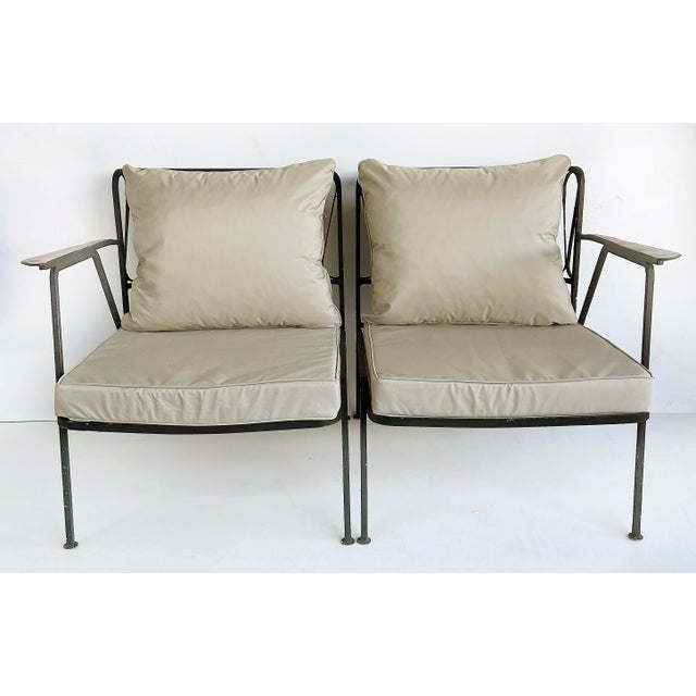 Salterini Ribbon Back Wrought Iron Settee with New Cushions Offered for sale is a 1950s-1960s 2-piece settee by Maurizio...