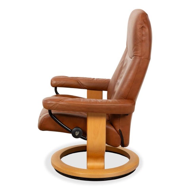 Brown Cognac Leather Consul Reclining Armchair with Footstool by Stressless For Sale - Image 11 of 17