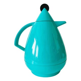 Vintage Postmodern Thermos Kan Turquoise Kunststof Leifheit 1980s For Sale