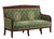 Elegant French Restoration sofa crafted in richly figured mahogany and crotch mahogany, showcasing a beautifully carved...