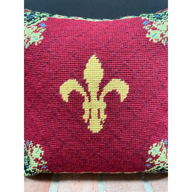French Style Fleur De Lis Needlepoint Throw Pillow For Sale - Image 4 of 8