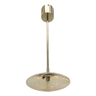 Italian Uno Polished Brass Amber Bubbles Murano Glass Shade Pendant by Fabio LTD For Sale