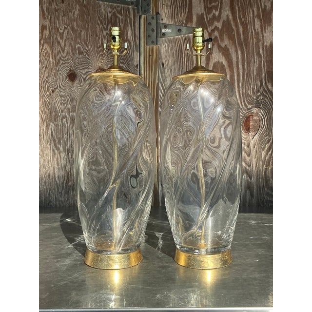Metal Vintage Boho Glass Swirl Lamps - a Pair For Sale - Image 7 of 11