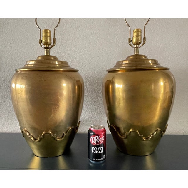1970's Chapman Brass Table Lamps Scalloped Base- A Pair For Sale - Image 11 of 11